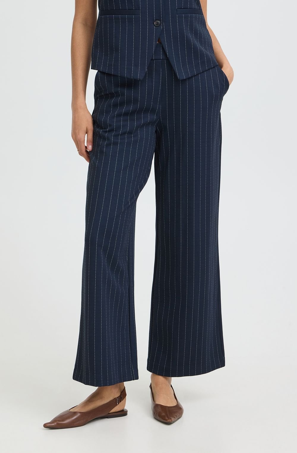 Dark Sapphire Pinstripe Wide Leg Trousers