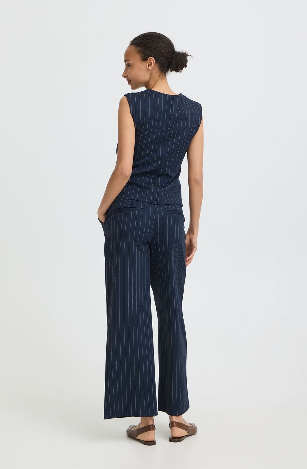 Dark Sapphire Pinstripe Wide Leg Trousers