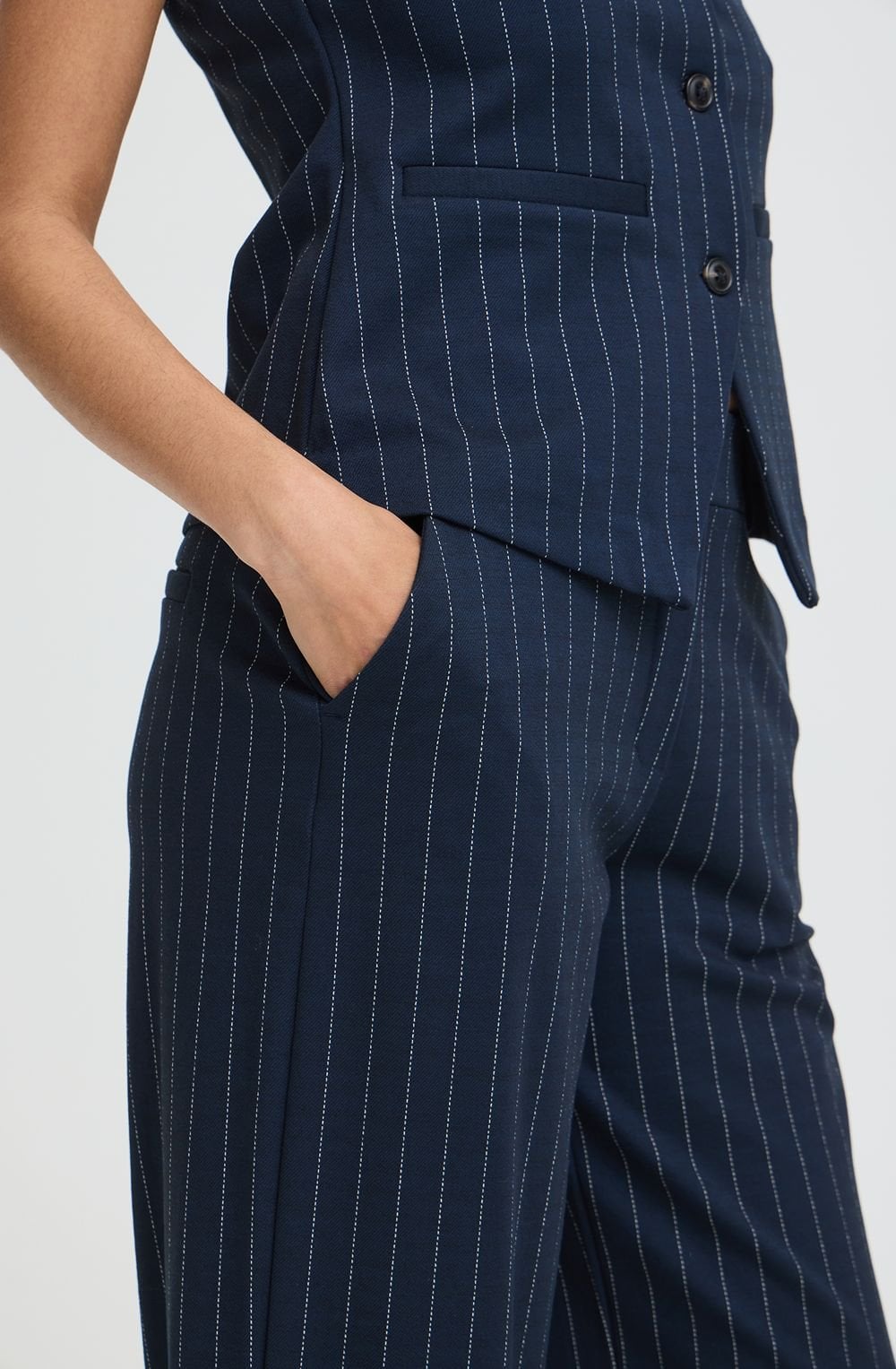 Dark Sapphire Pinstripe Wide Leg Trousers