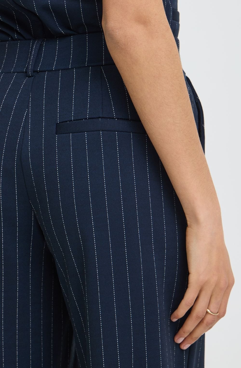 Dark Sapphire Pinstripe Wide Leg Trousers