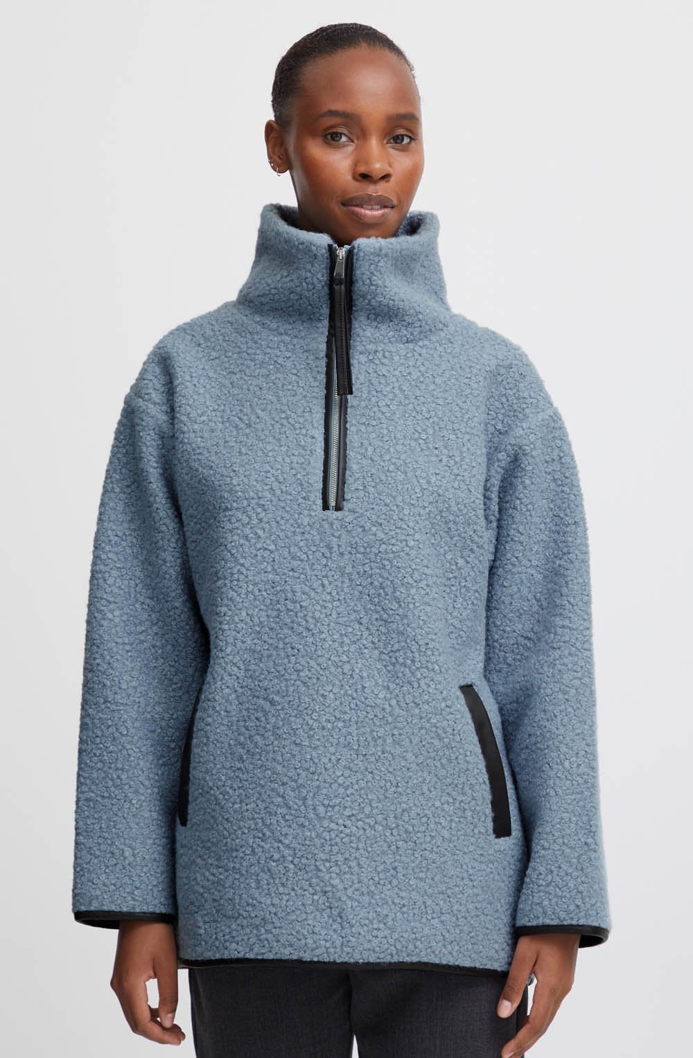 Dusty Blue Half Zip Teddy Bear Cidan Top