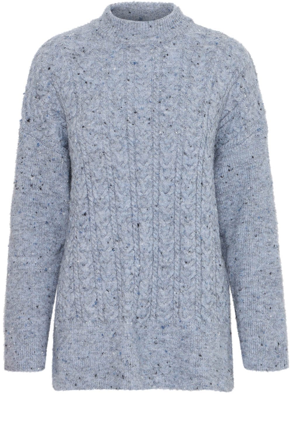 Dusty Blue Nata Cable Knit High Neck Sweater