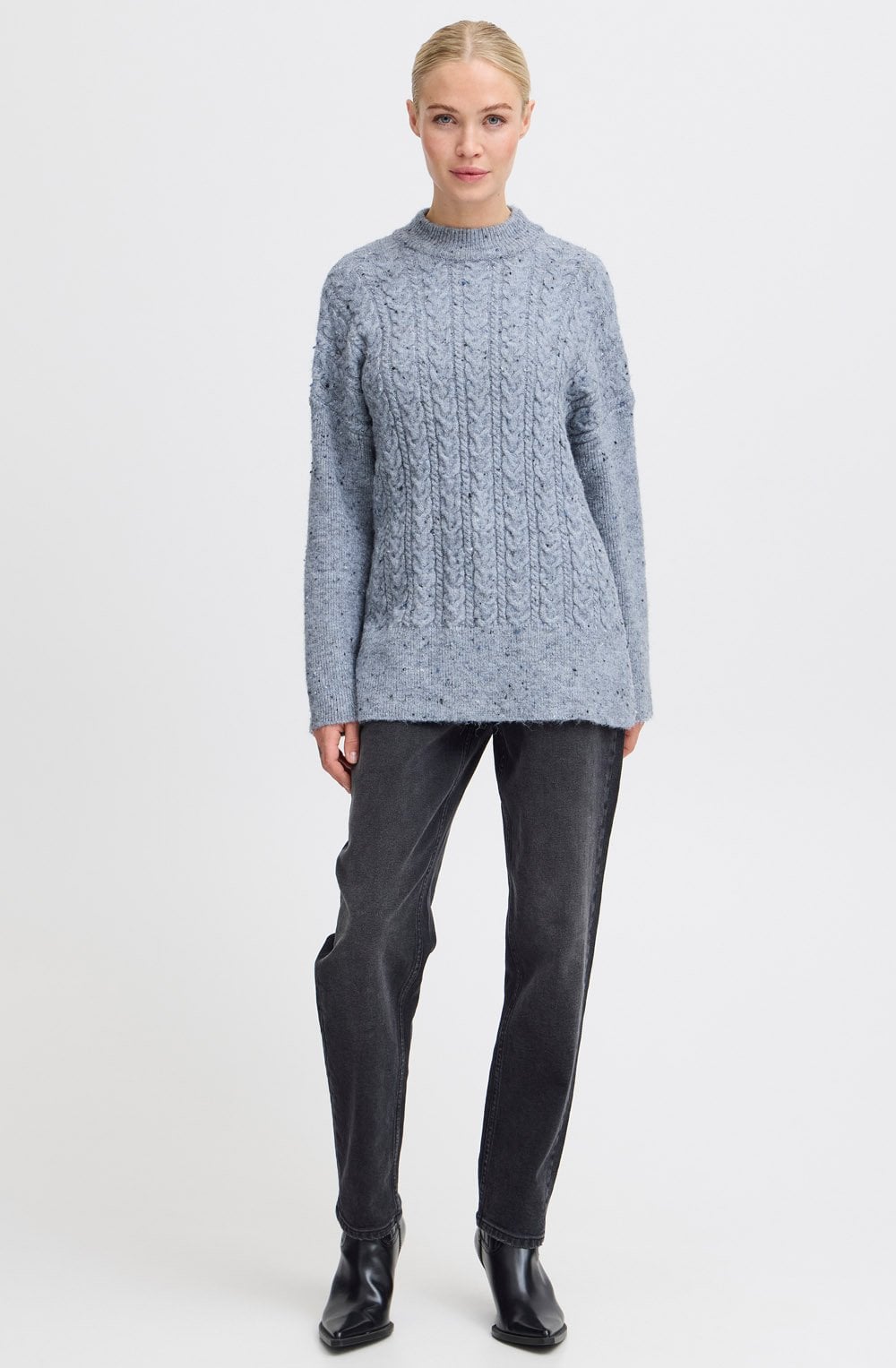 Dusty Blue Nata Cable Knit High Neck Sweater