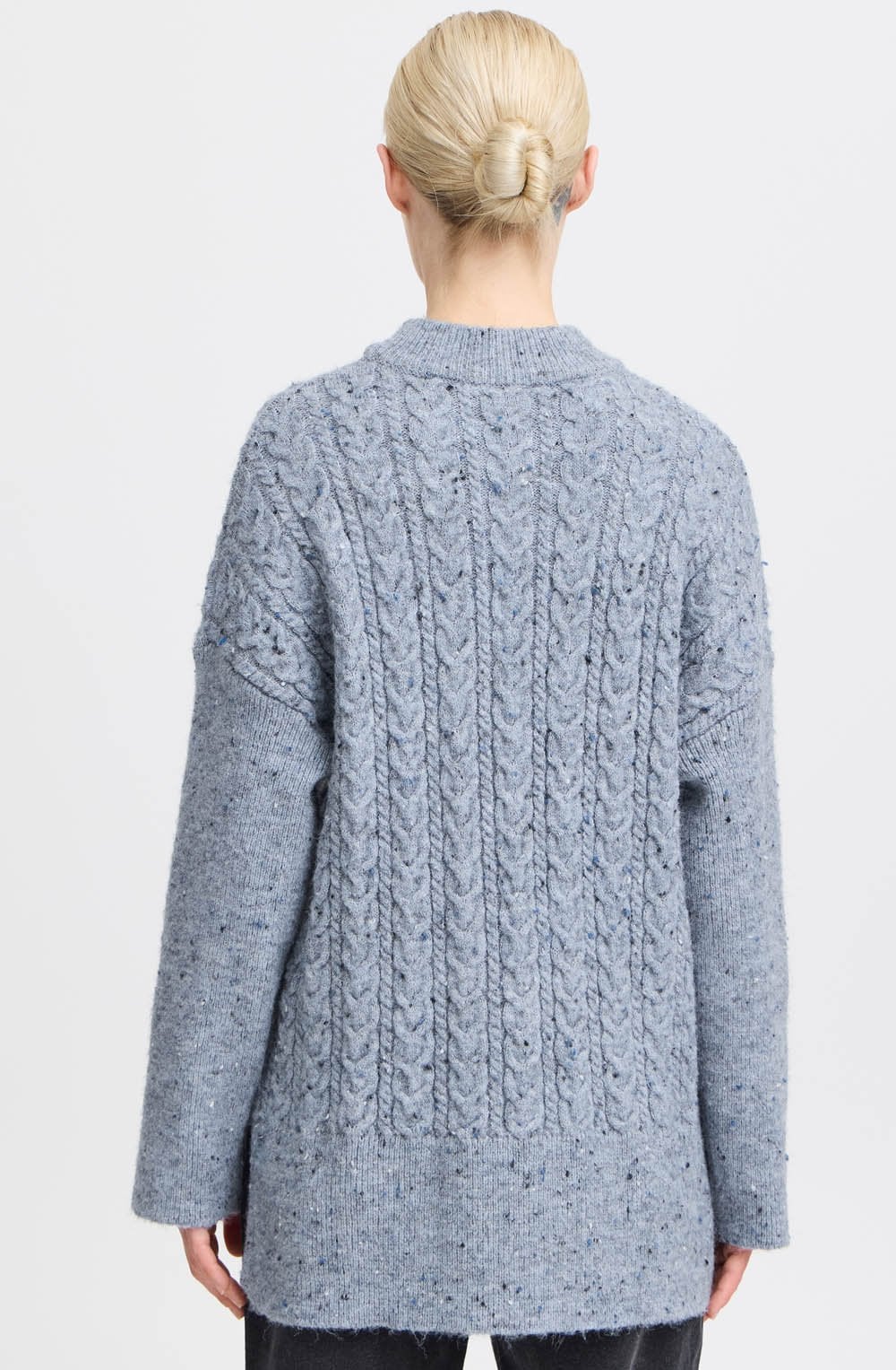 Dusty Blue Nata Cable Knit High Neck Sweater