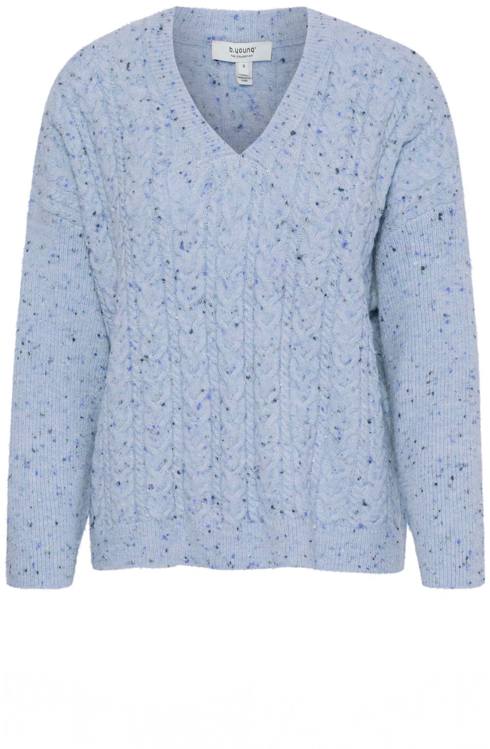 Dusty Blue Nata Cable Knit V Neck Sweater
