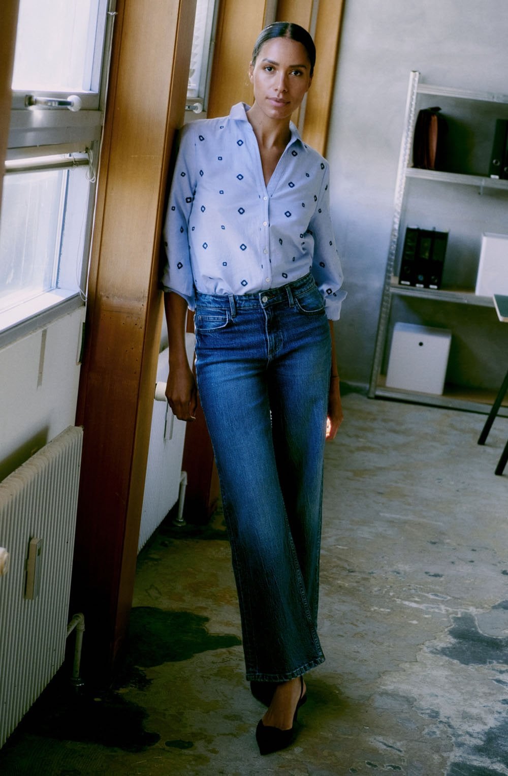Fabienne Della Robbia Blue Embroidered Shirt