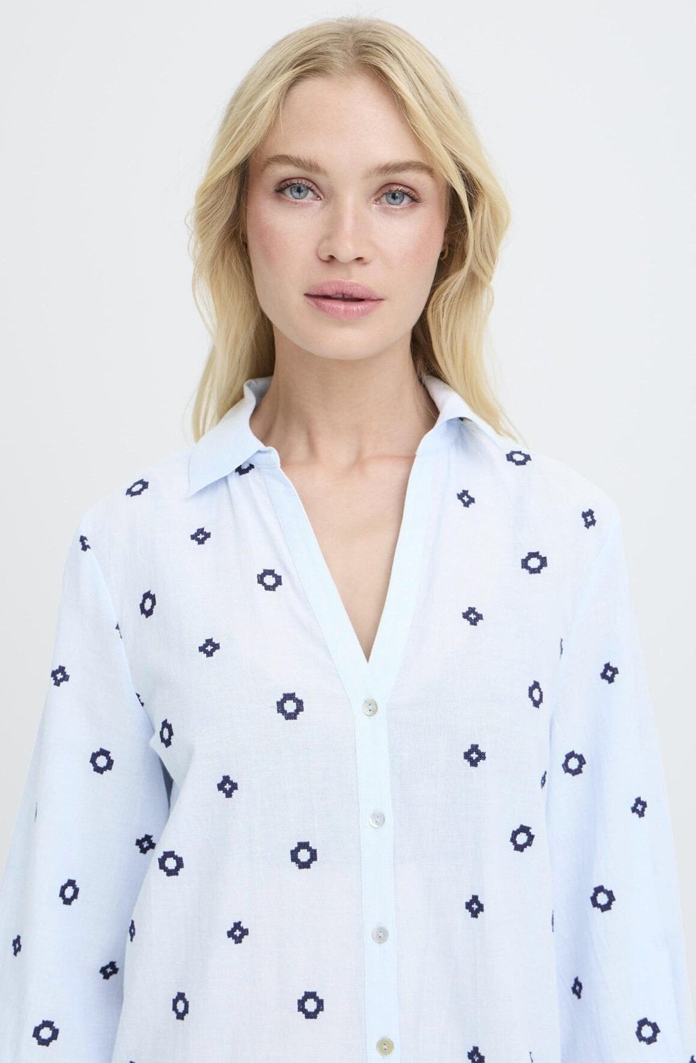Fabienne Della Robbia Blue Embroidered Shirt