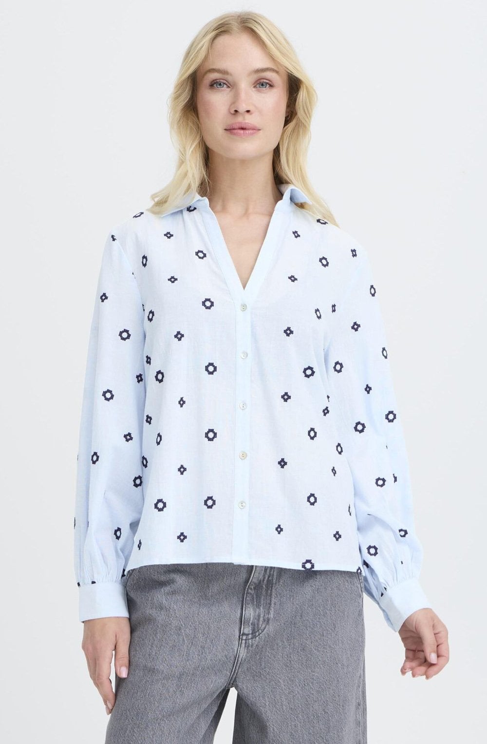 Fabienne Della Robbia Blue Embroidered Shirt