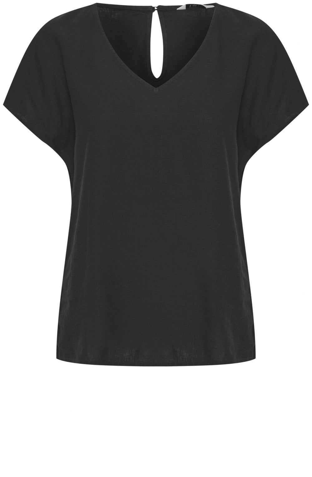 Falakka Black V Neck Linen Mix Blouse
