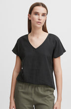 Falakka Black V Neck Linen Mix Blouse