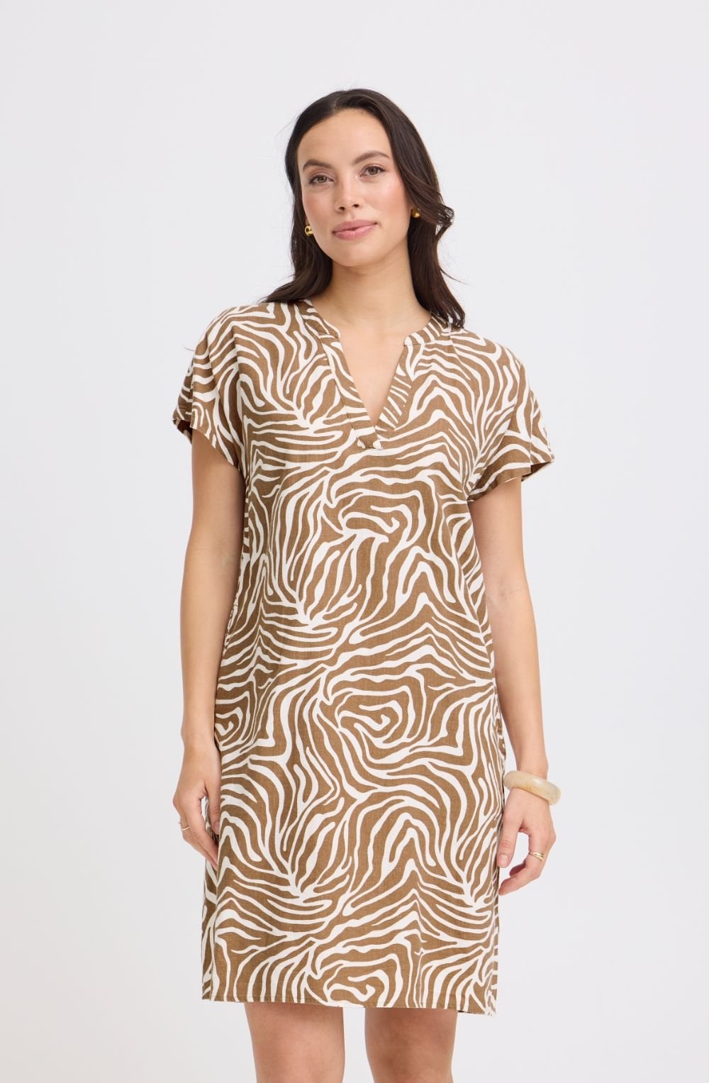 Falakka Woodsmoke Animal Print Linen Mix Tunic Dress