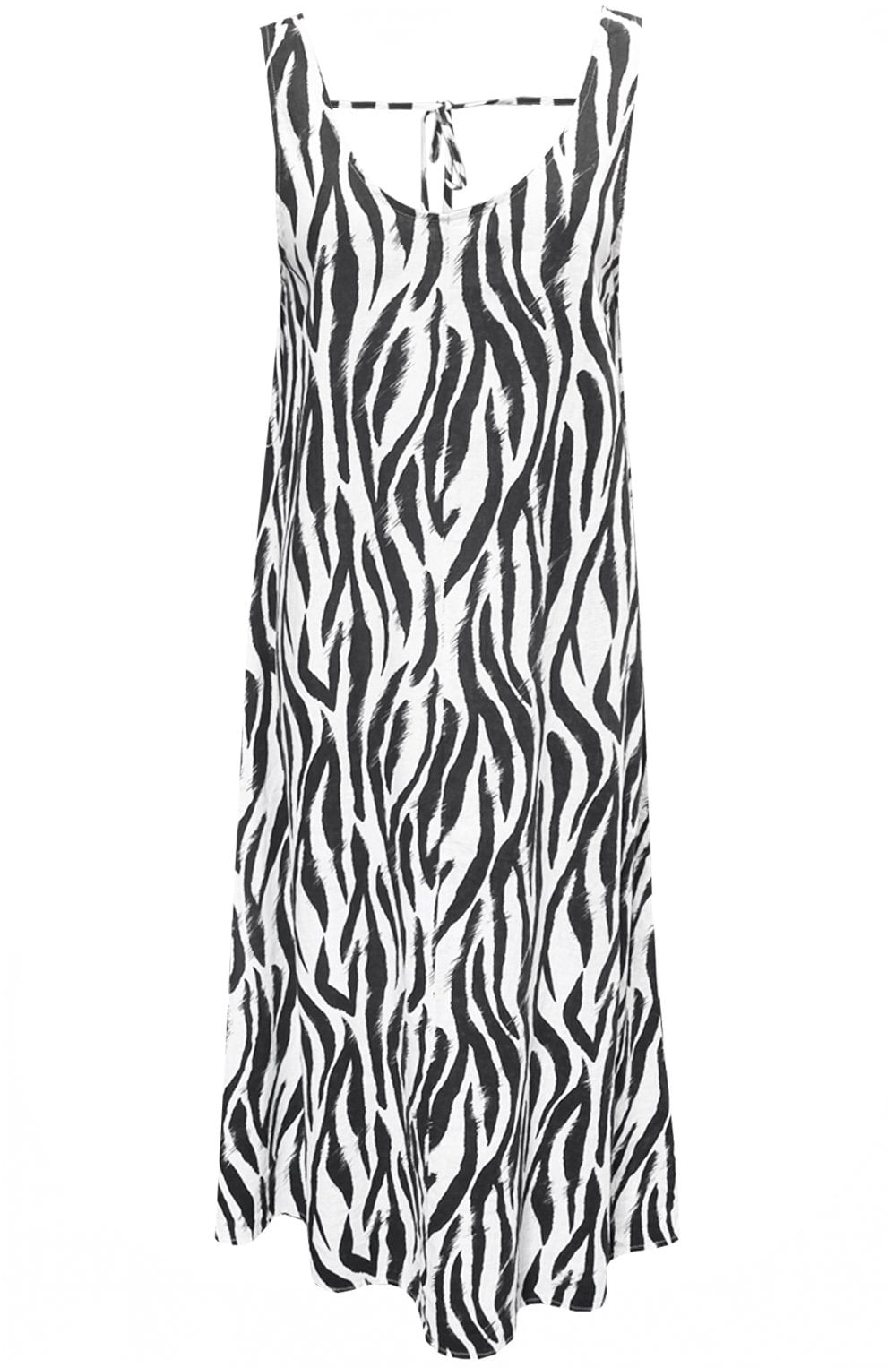 Falakka Zebra Print Tie Detail Linen Mix Dress