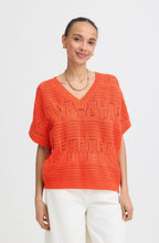 Fiesta Orange Patterned Opened Knit Pullover