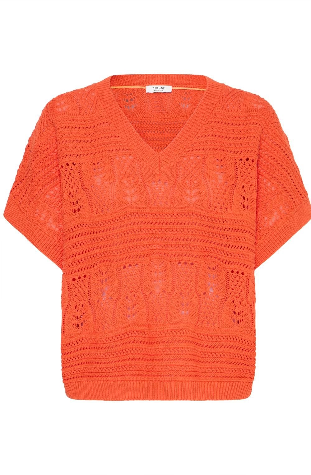 Fiesta Orange Patterned Opened Knit Pullover