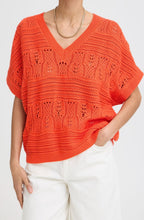 Fiesta Orange Patterned Opened Knit Pullover