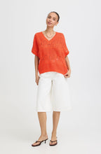 Fiesta Orange Patterned Opened Knit Pullover