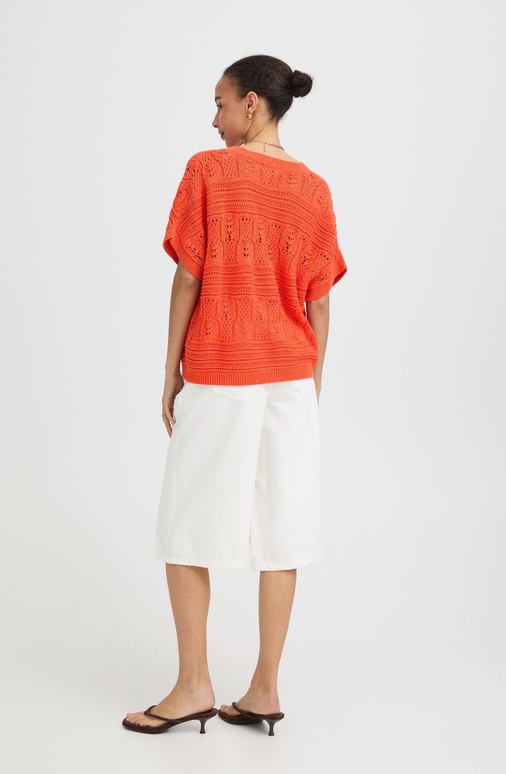 Fiesta Orange Patterned Opened Knit Pullover
