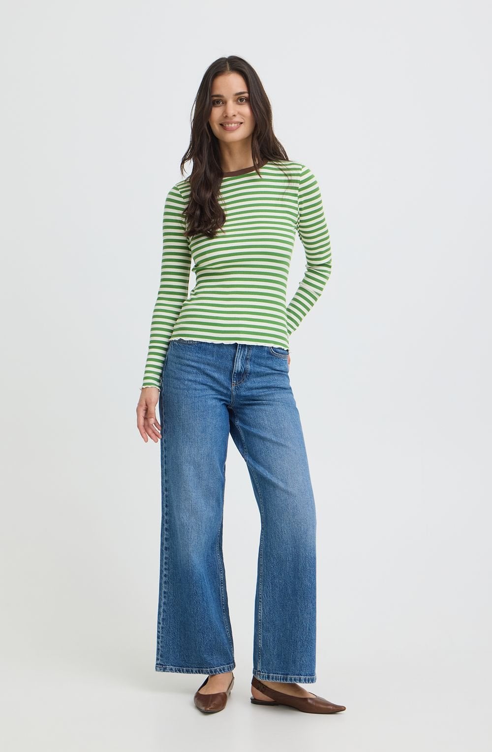 Green Striped Ribbed Top