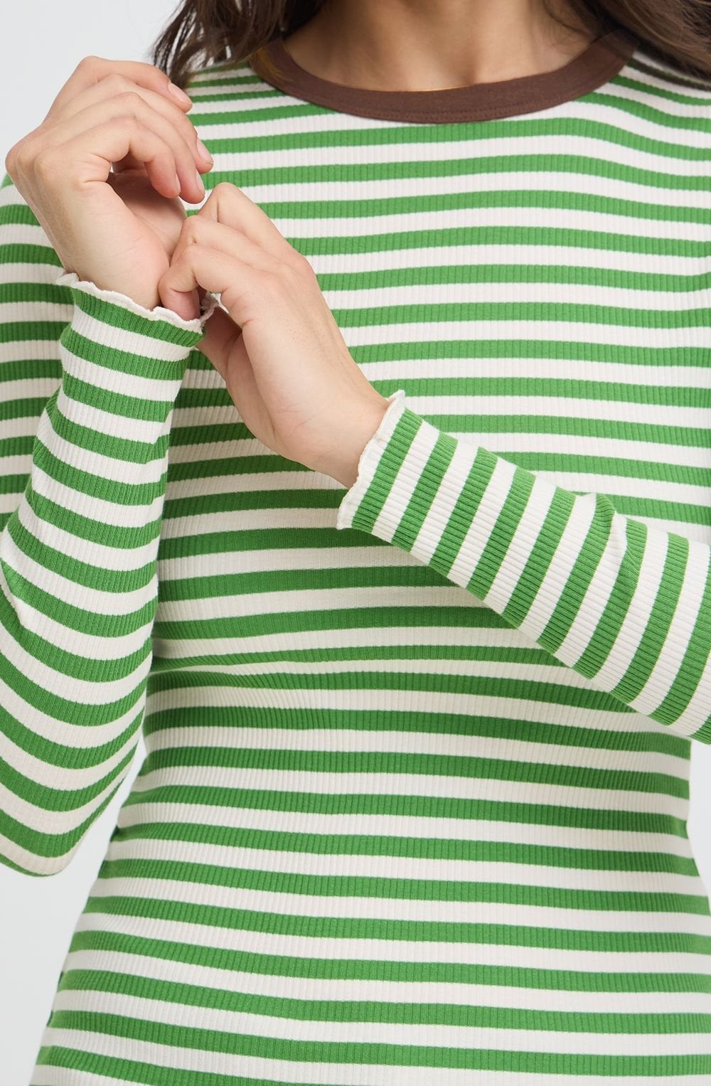 Green Striped Ribbed Top