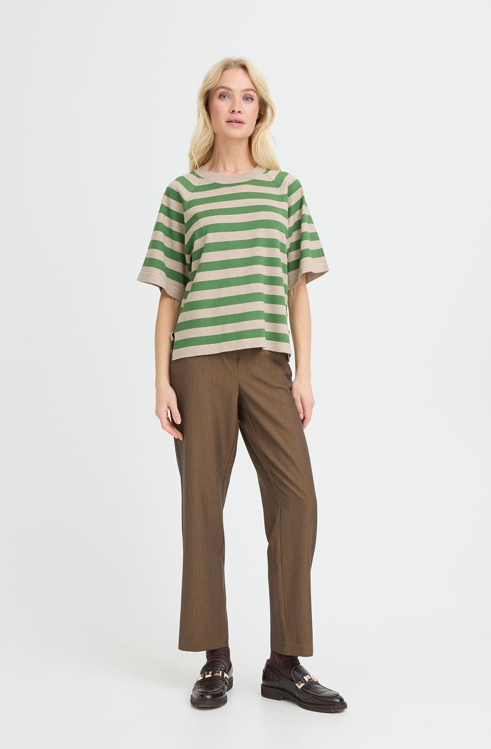 Green Striped Short Sleeve Jumper