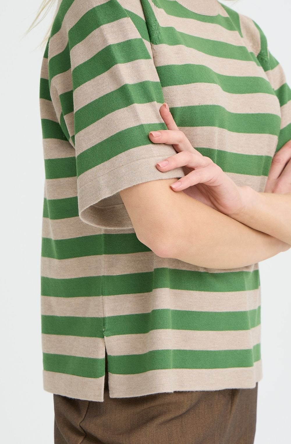 Green Striped Short Sleeve Jumper
