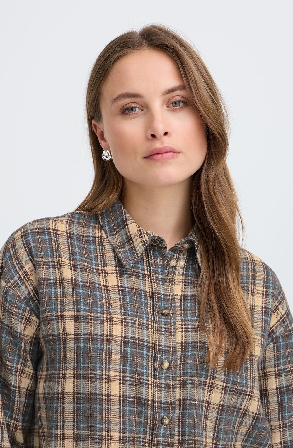 Grey, Brown and Blue Checked shirt