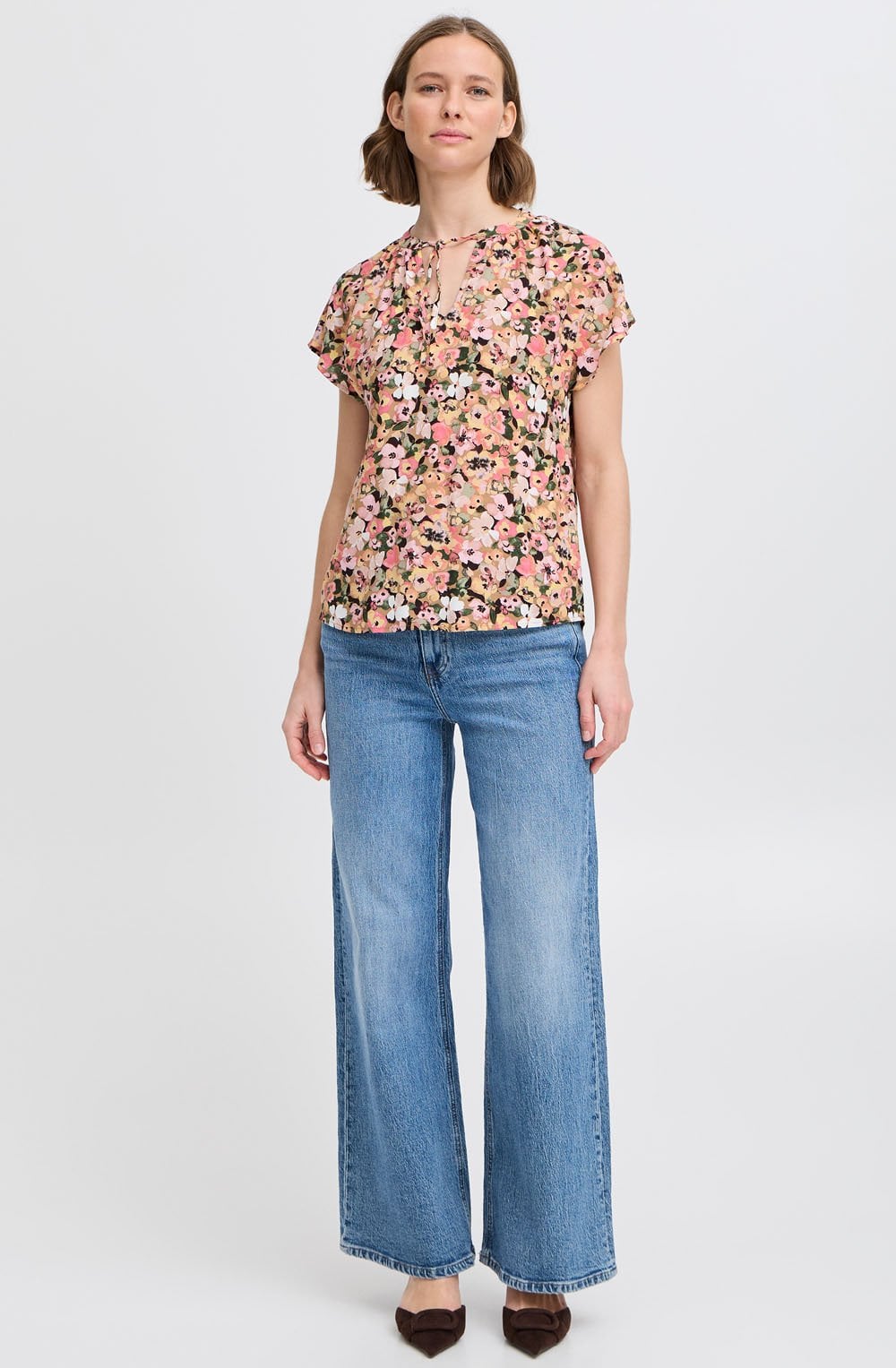 Hailey Coral Blush Tie Neck Blouse
