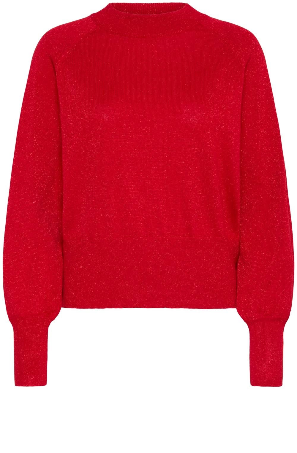 Haute Red Shimmer Balloon Sleeve Jumper
