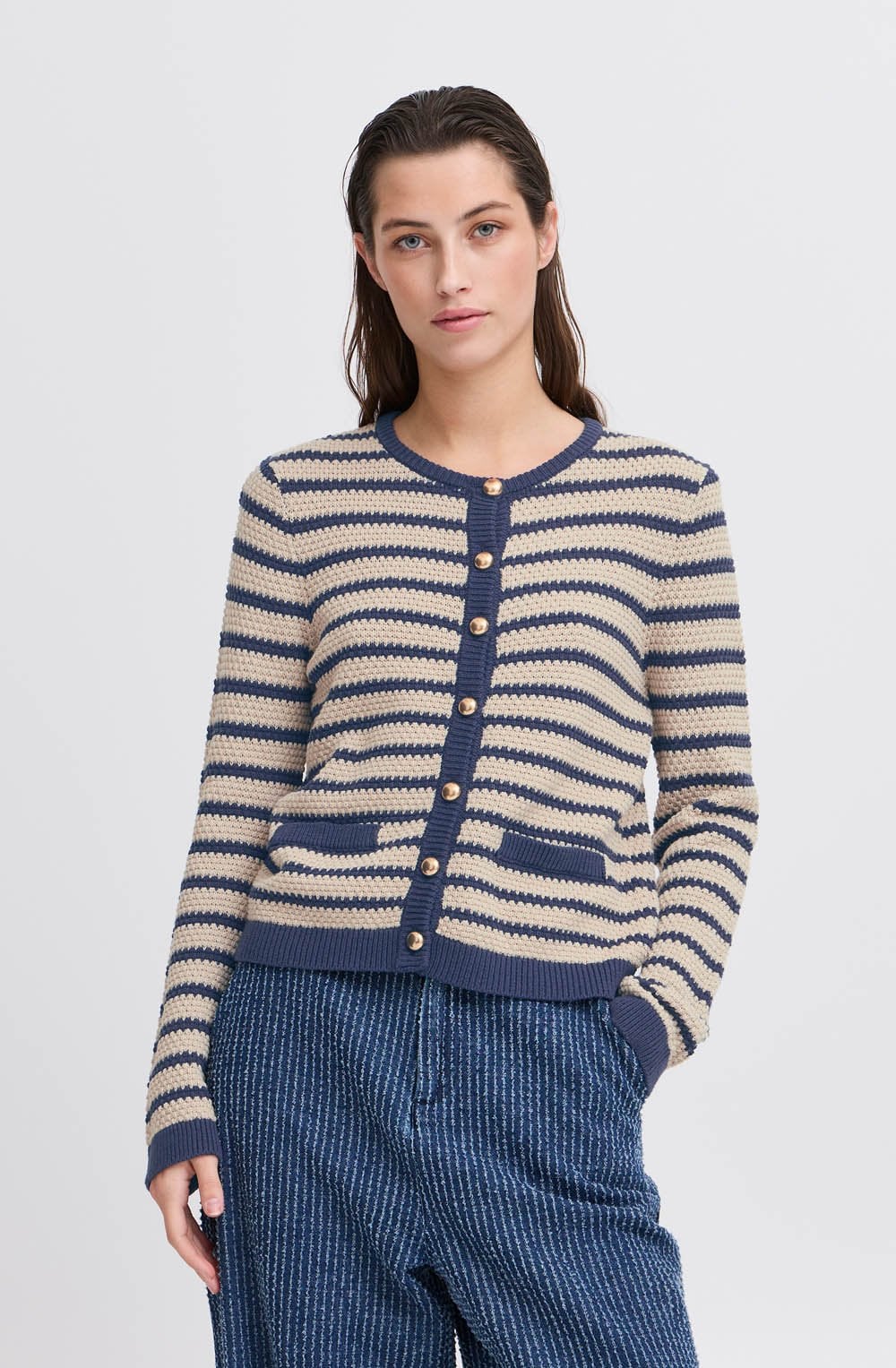 Humus and Navy Striped Cardigan
