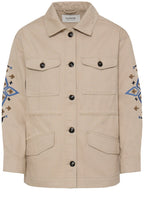 Humus Embroidered Sleeve Denim Jacket