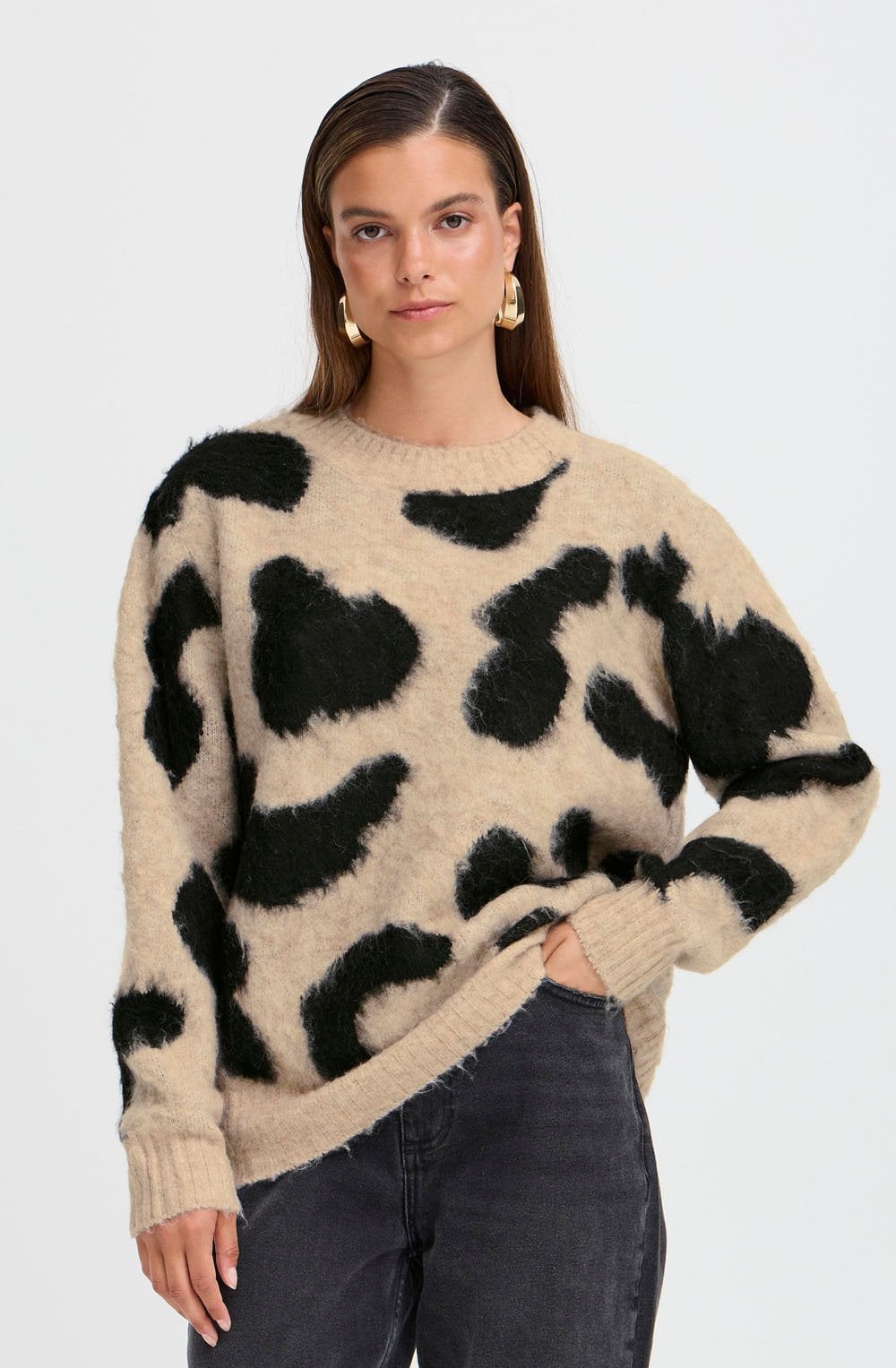 Humus Mix Cow Print Oversized Jumper