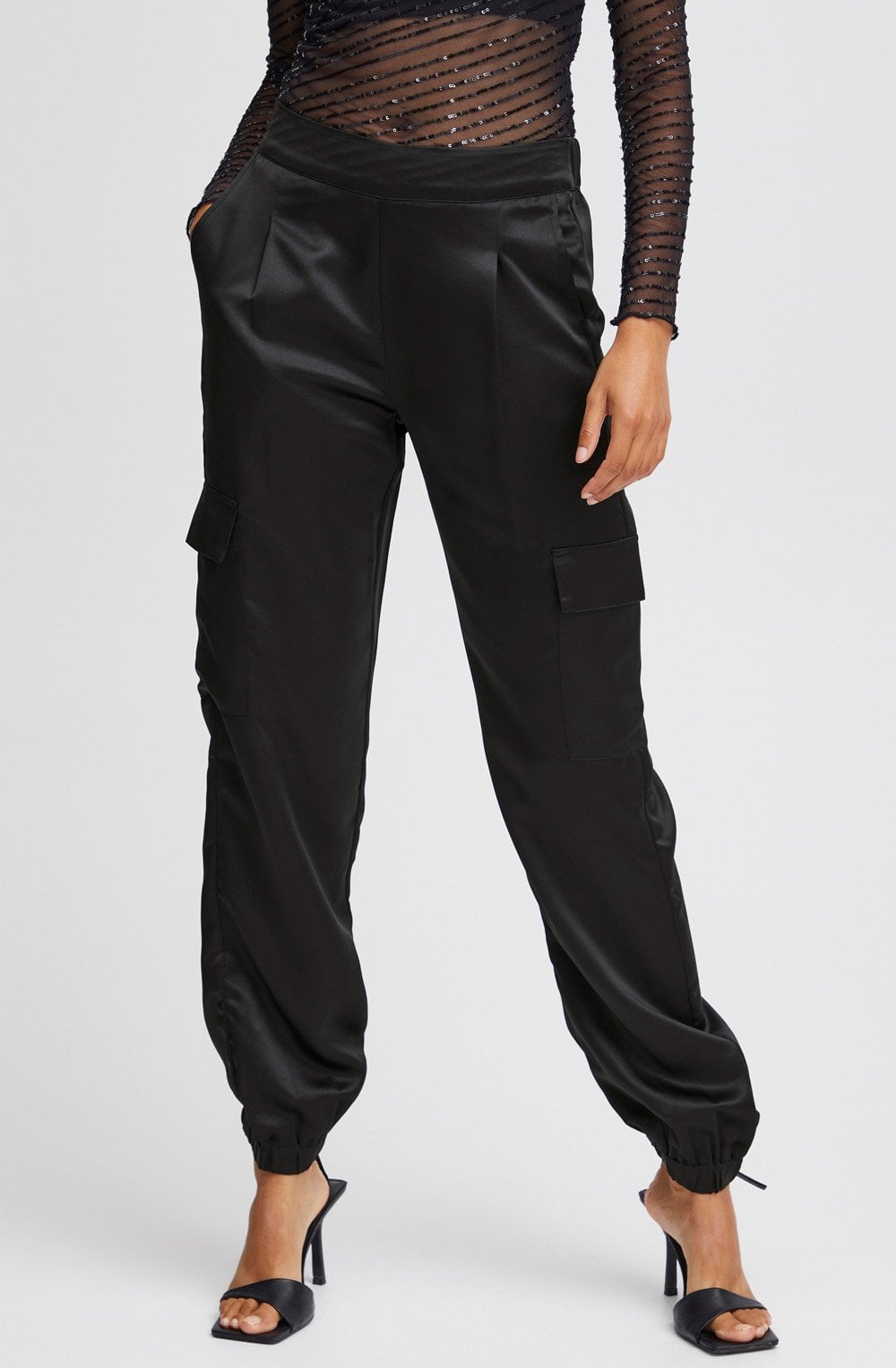 Ipine Black Satin Cargo Trousers