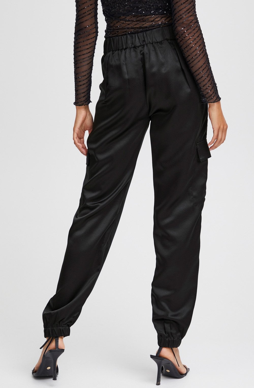 Ipine Black Satin Cargo Trousers