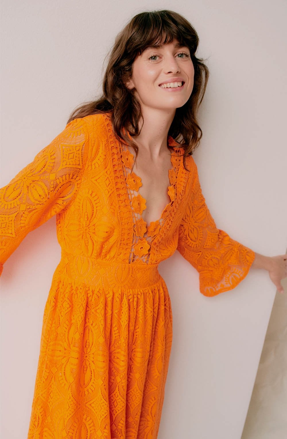 Jali Orange Peel Lace Midi Dress