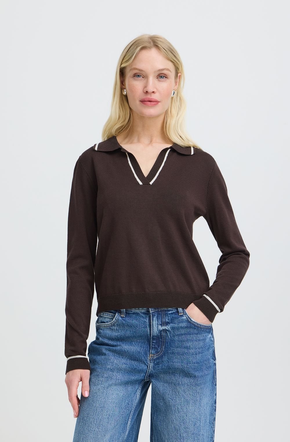 Java Collared V-Neck Fine Knit Jumper
