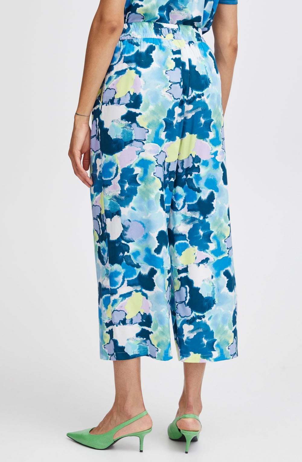 Joella Angel Blue Water Colour Wide Leg Crop Trousers