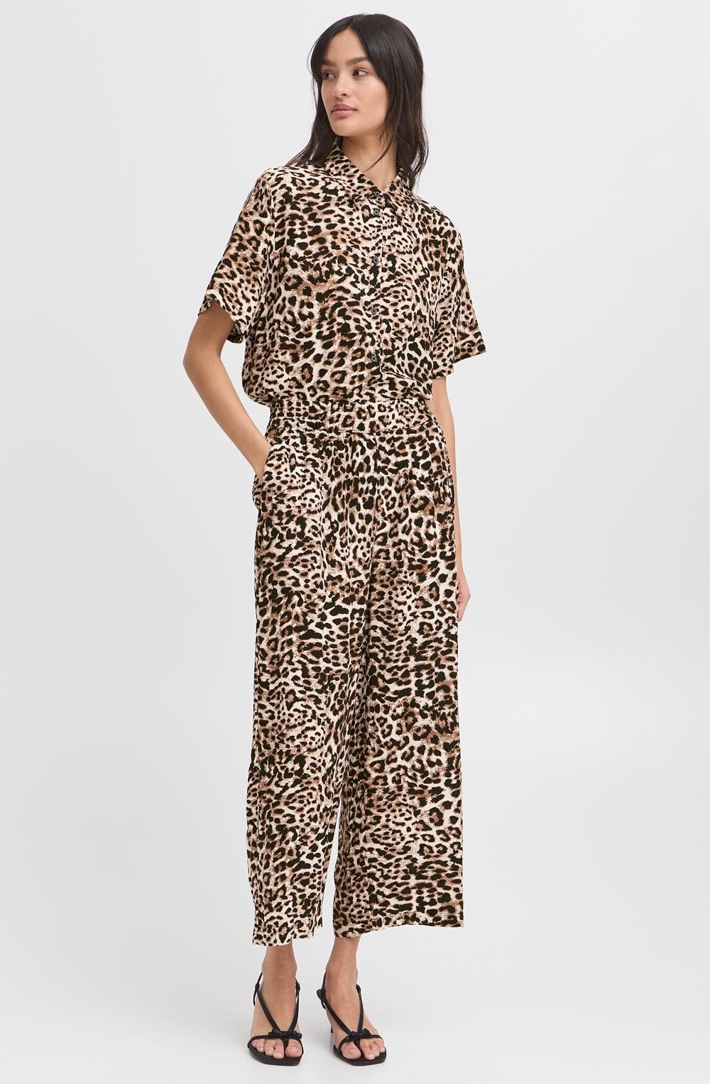Joella Birch Leopard Wide Leg Crop Trousers