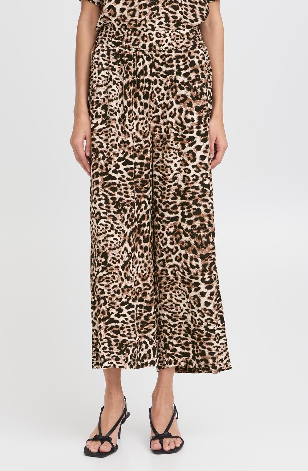 Joella Birch Leopard Wide Leg Crop Trousers