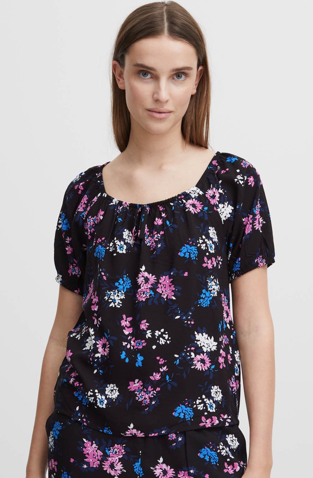 Joella Black Floral Gypsy Style Top