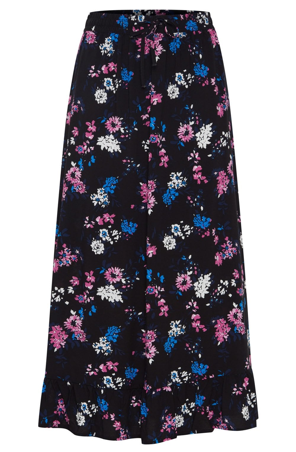 Joella Black Floral Ruffle Hem Skirt