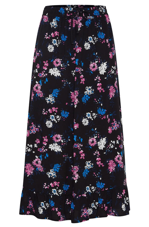 Joella Black Floral Ruffle Hem Skirt
