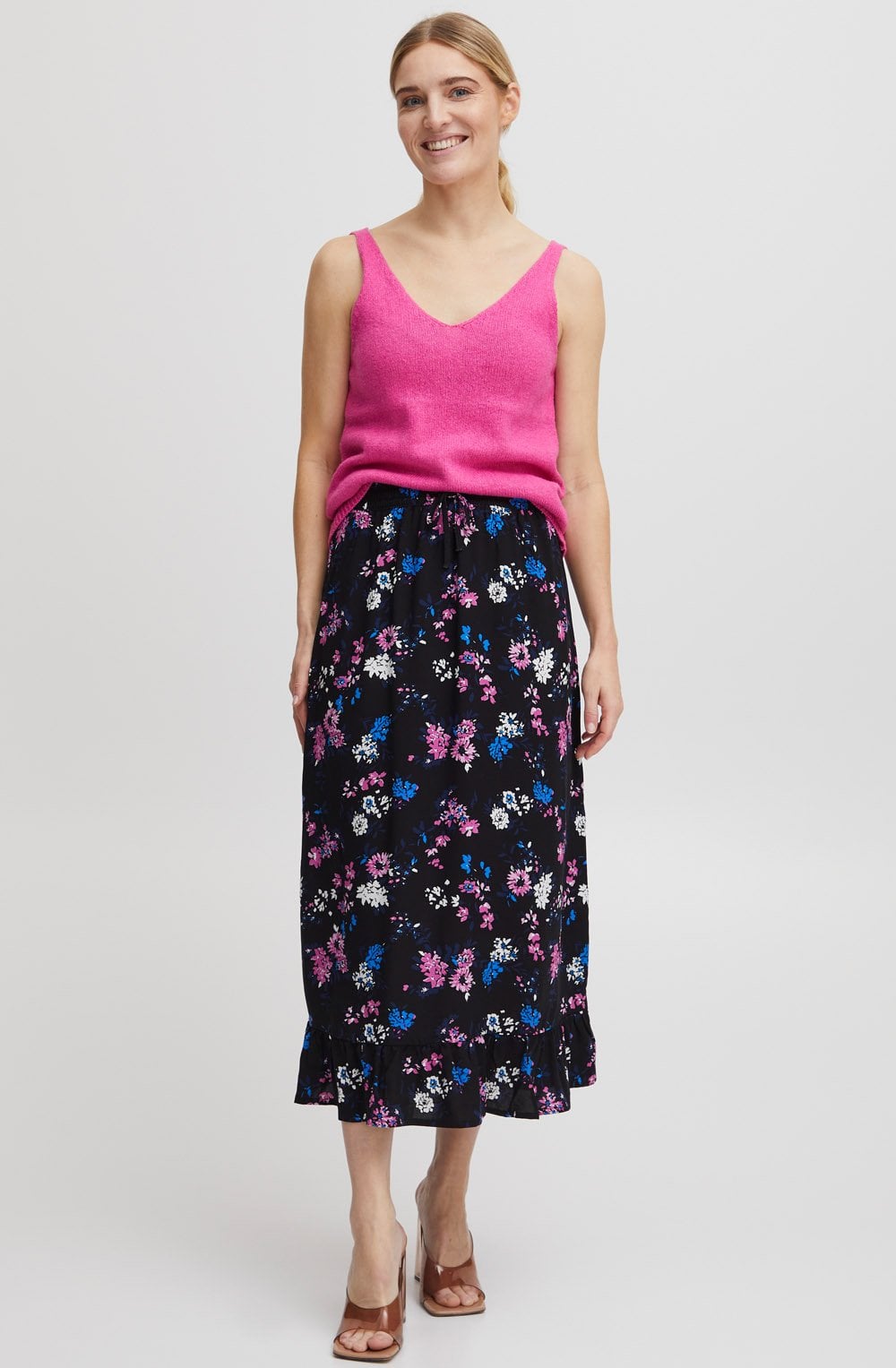 Joella Black Floral Ruffle Hem Skirt