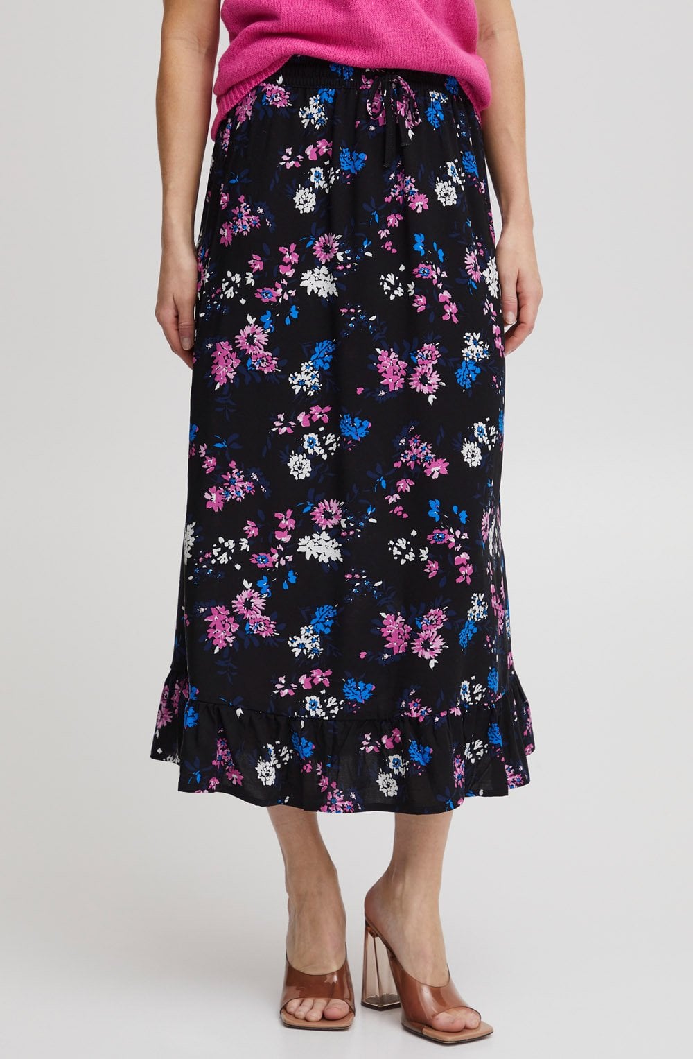 Joella Black Floral Ruffle Hem Skirt