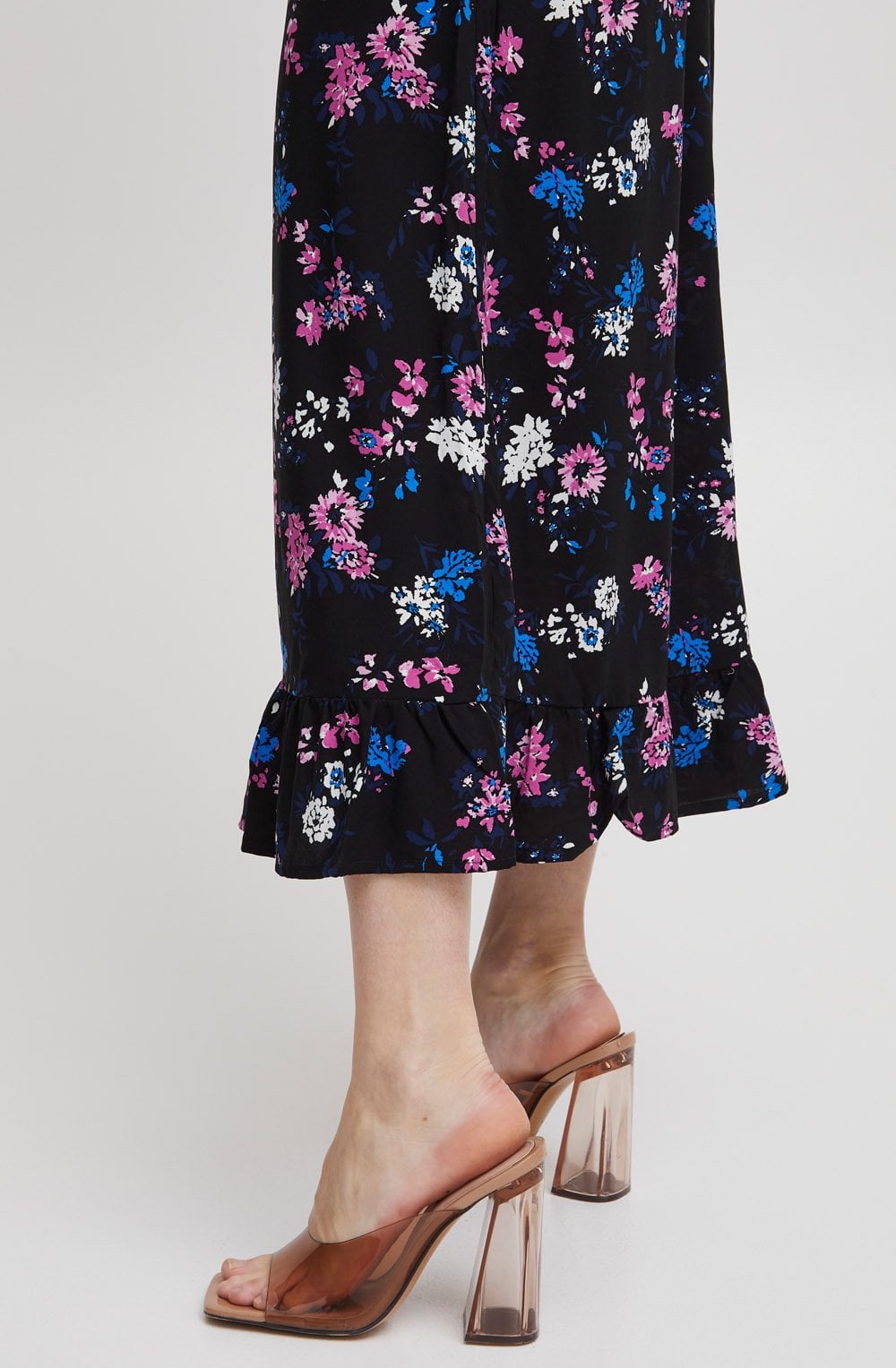 Joella Black Floral Ruffle Hem Skirt