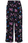 Joella Black Floral Wide Leg Crop Trousers