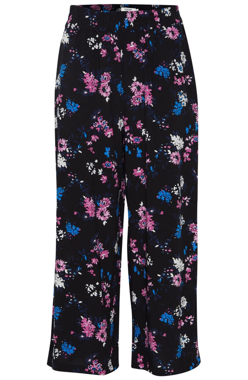 Joella Black Floral Wide Leg Crop Trousers