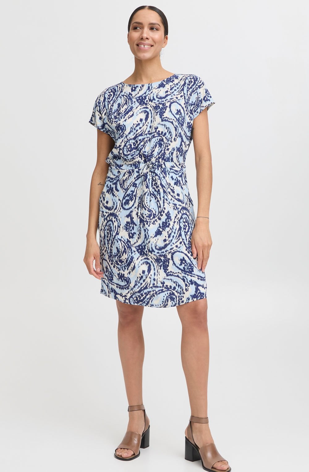 Joella Blue Paisley Drawstring Waist Dress