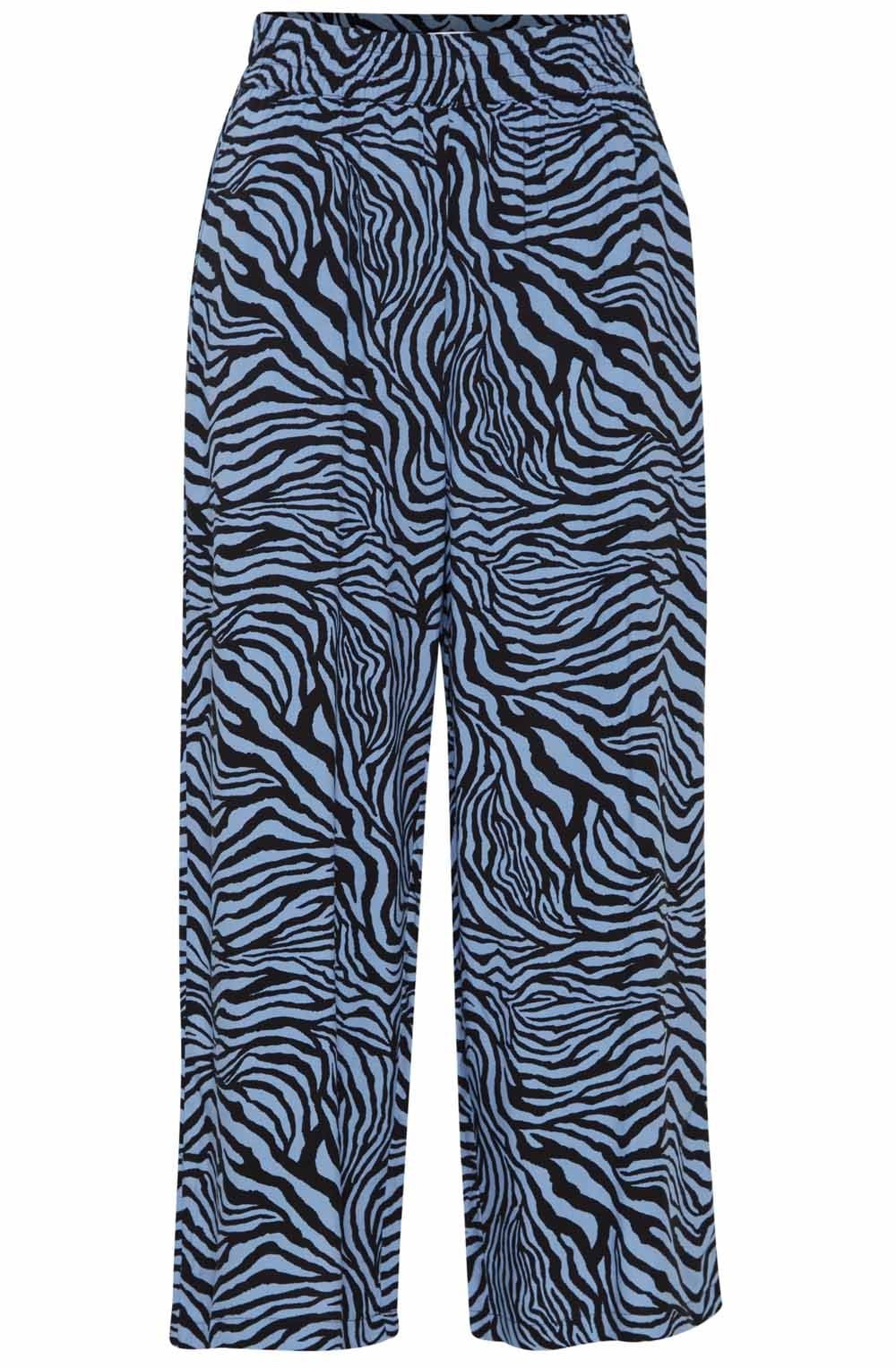 Joella Blue Zebra Print Wide Leg Crop Trousers