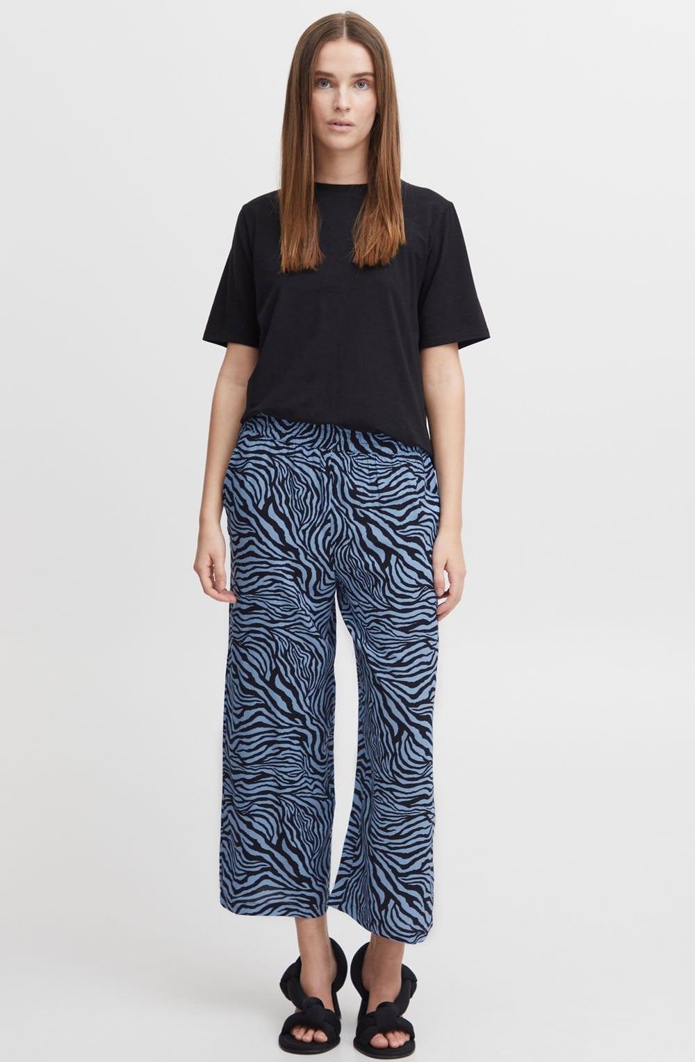 Joella Blue Zebra Print Wide Leg Crop Trousers