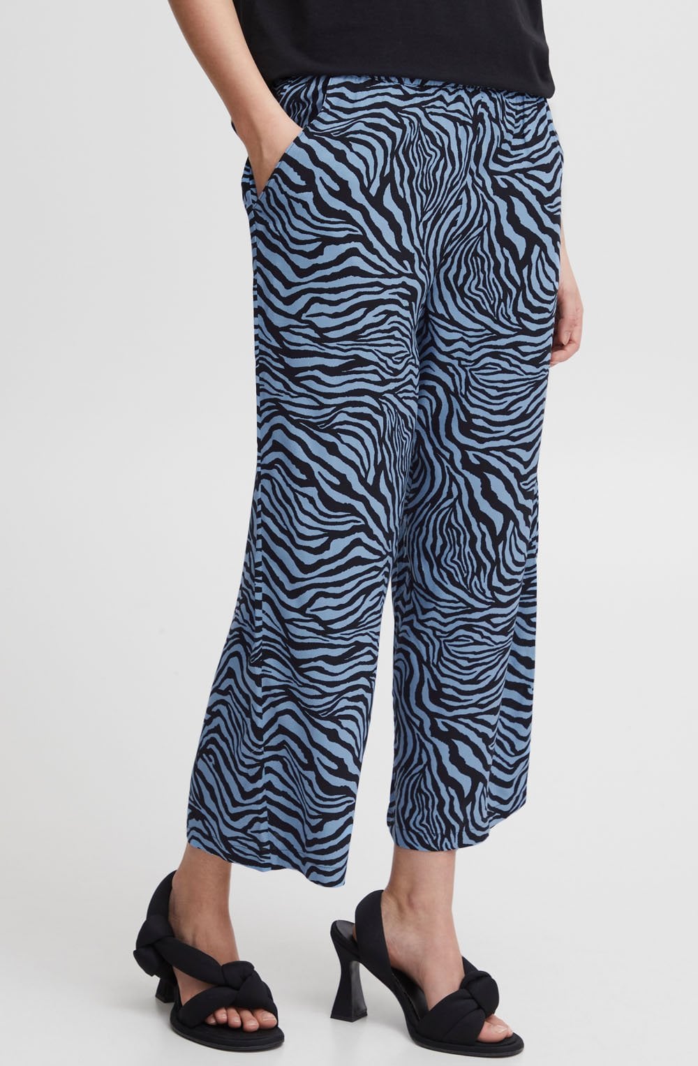 Joella Blue Zebra Print Wide Leg Crop Trousers